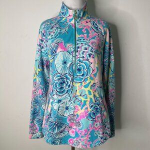 Lilly Pulitzer #004839 Women's Blue Skipper Popover 1/4 Zip Up Jacket Size Small